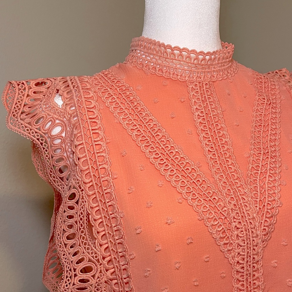 Lace Trimmed Coral Top NWOT